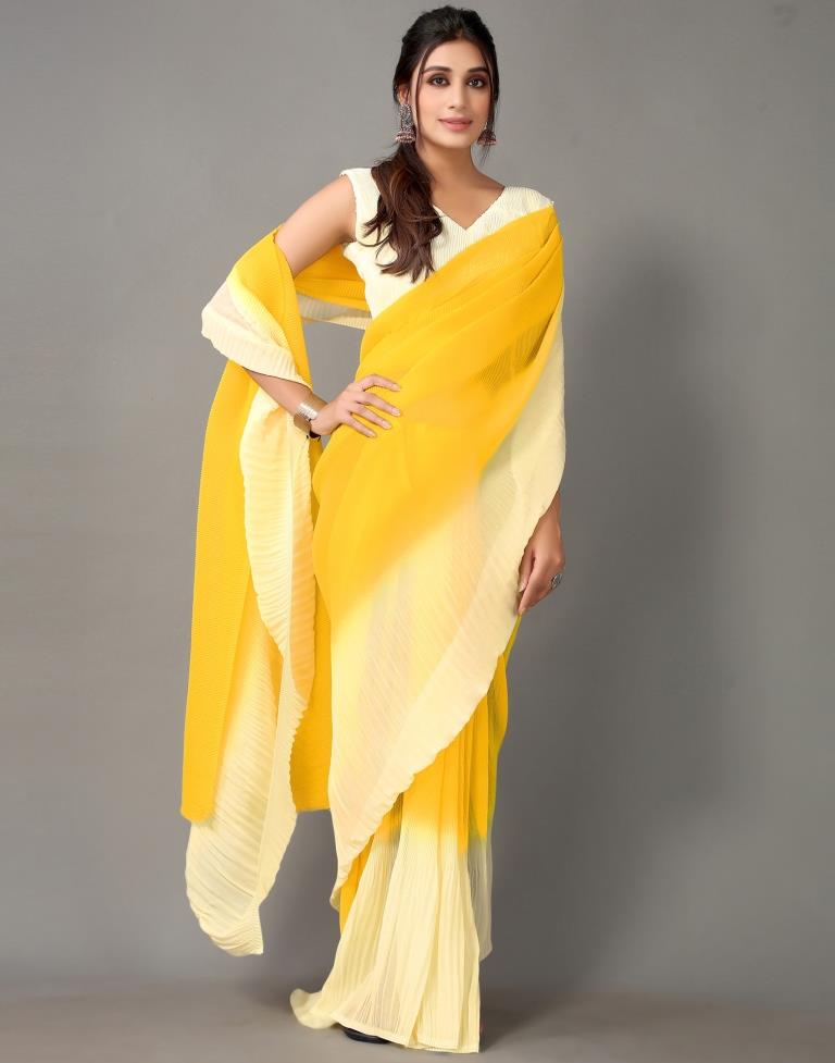 Yellow And Cream Georgette Saree | Sudathi