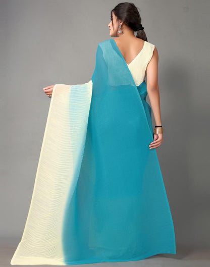 Sky Blue And Cream Georgette Saree | Sudathi
