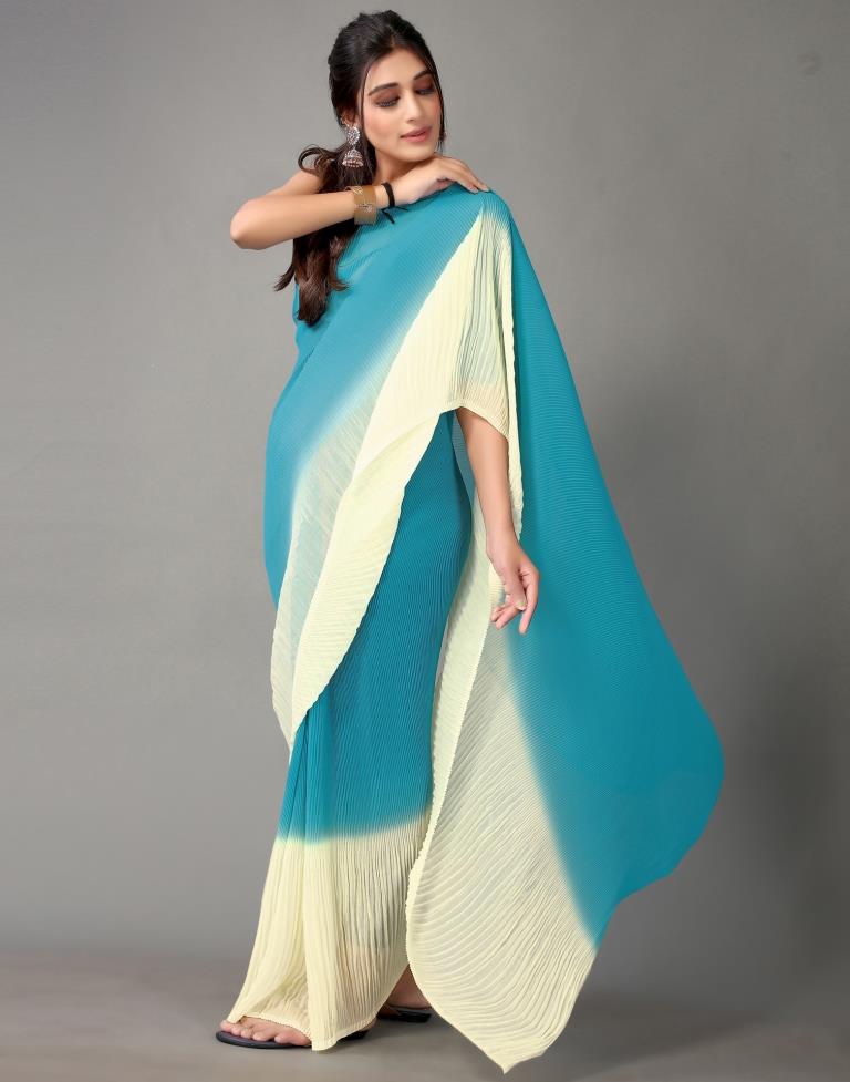 Sky Blue And Cream Georgette Saree | Sudathi