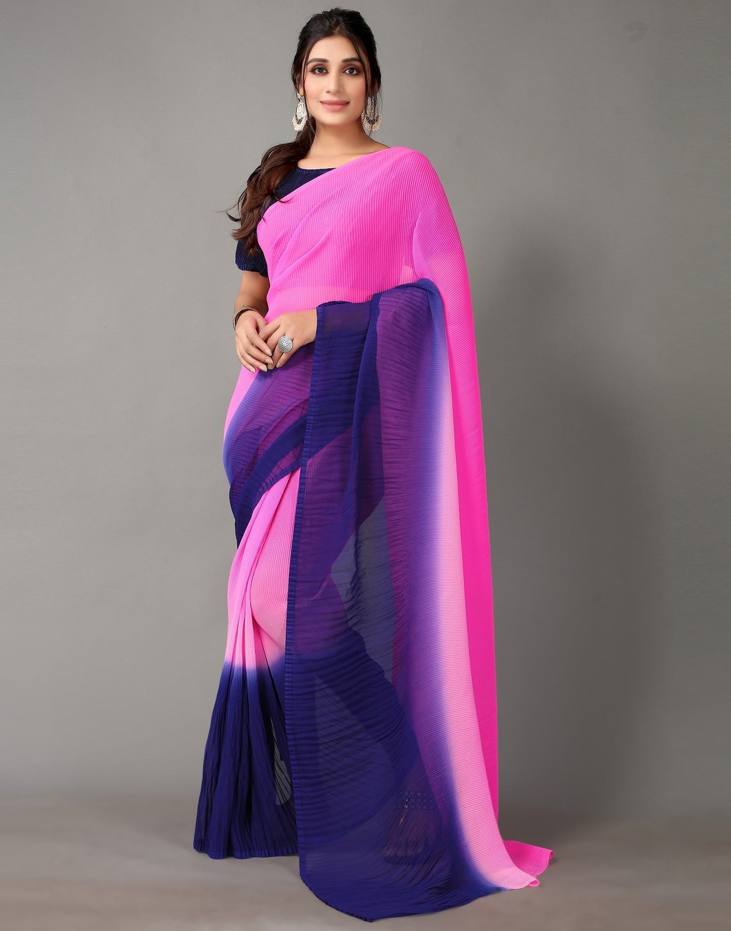Pink And Navy Blue Georgette Saree | Sudathi