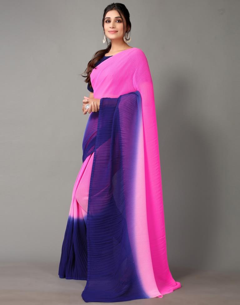 Pink And Navy Blue Georgette Saree | Sudathi