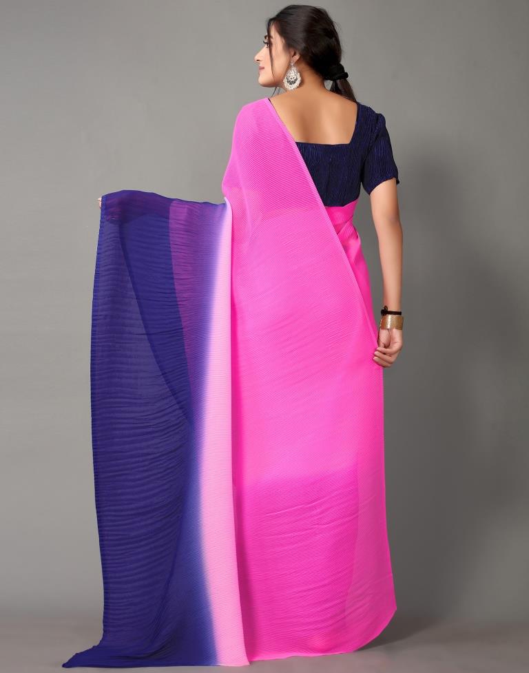 Pink And Navy Blue Georgette Saree | Sudathi