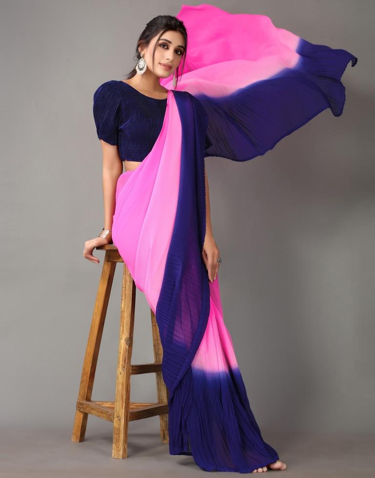 Pink And Navy Blue Georgette Saree | Sudathi