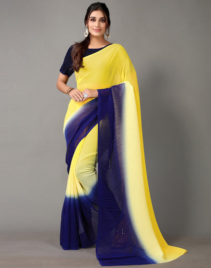 Yellow And Navy Blue Georgette Saree | Sudathi