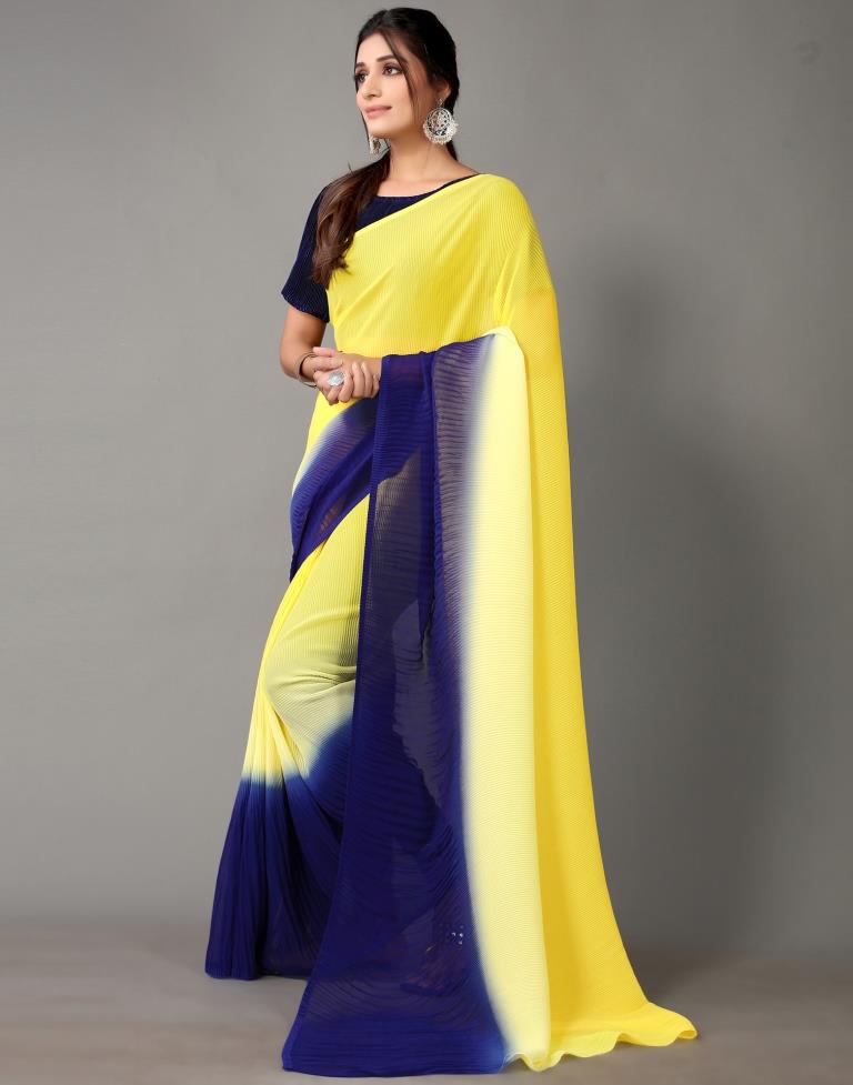 Yellow And Navy Blue Georgette Saree | Sudathi