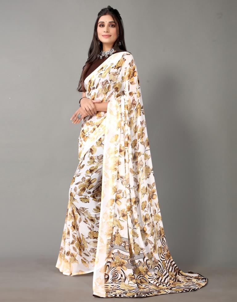 White And Multicolored Georgette Saree | Sudathi