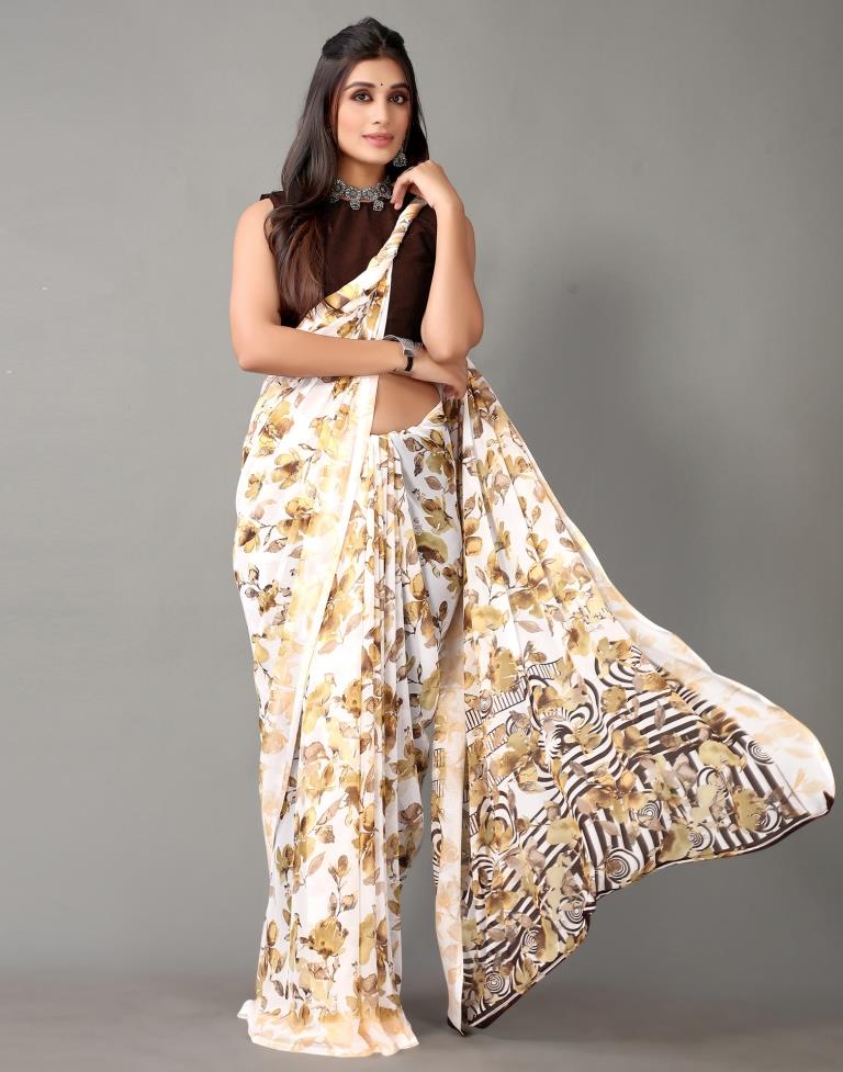 White And Multicolored Georgette Saree | Sudathi