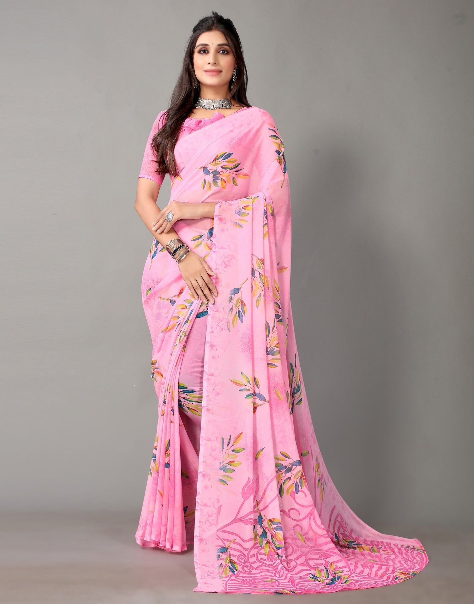 Light Pink And Multicolored Georgette Saree | Sudathi