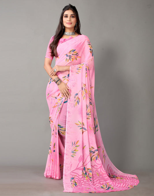 Light Pink And Multicolored Georgette Saree | Sudathi