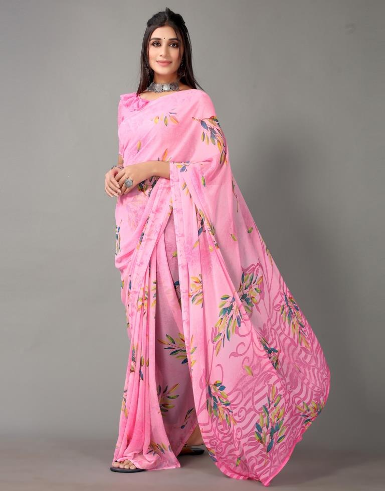 Light Pink And Multicolored Georgette Saree | Sudathi