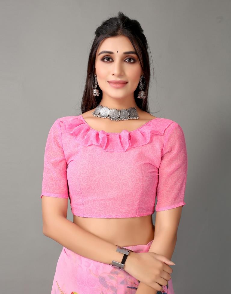 Light Pink And Multicolored Georgette Saree | Sudathi