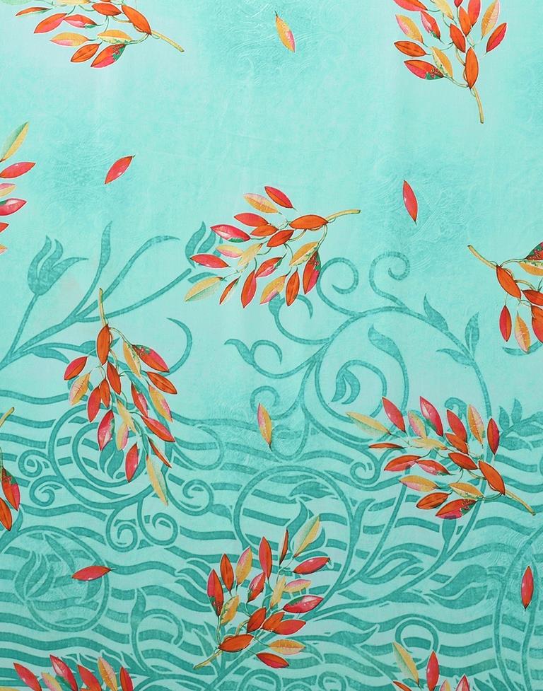 Light Aqua Blue And Multicolored Georgette Saree | Sudathi