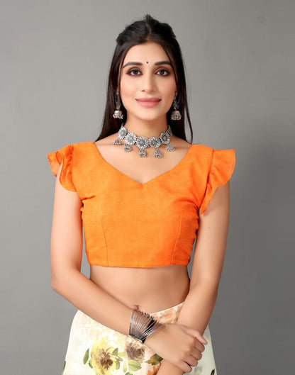 Cream Printed Georgette Saree