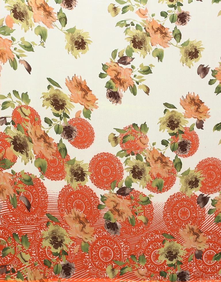 Cream Printed Georgette Saree