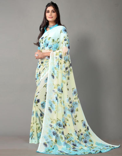 Cream Printed Georgette Saree