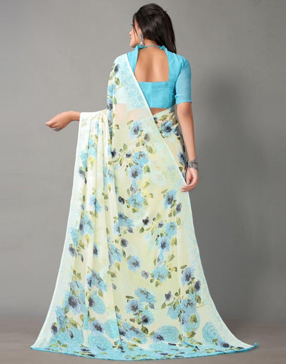 Cream Printed Georgette Saree