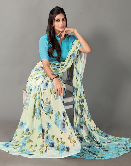 Cream Printed Georgette Saree