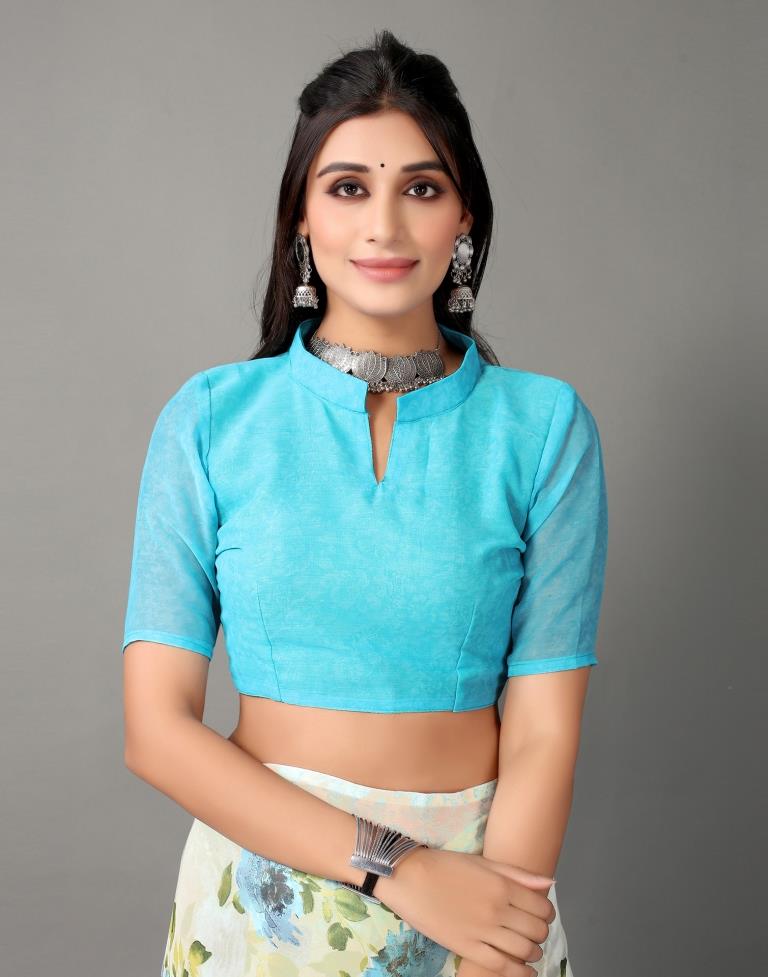 Cream Printed Georgette Saree