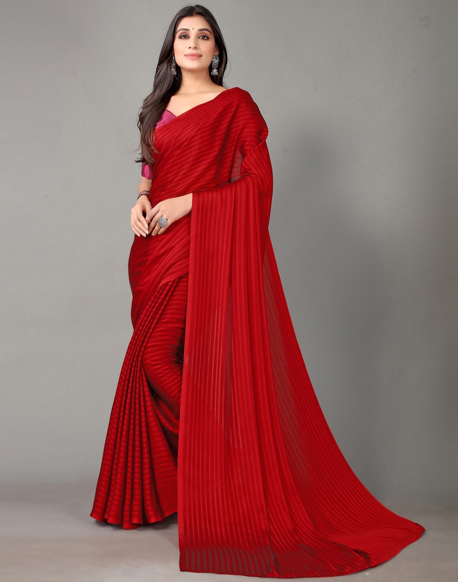 Red And Maroon Chiffon Saree | Sudathi