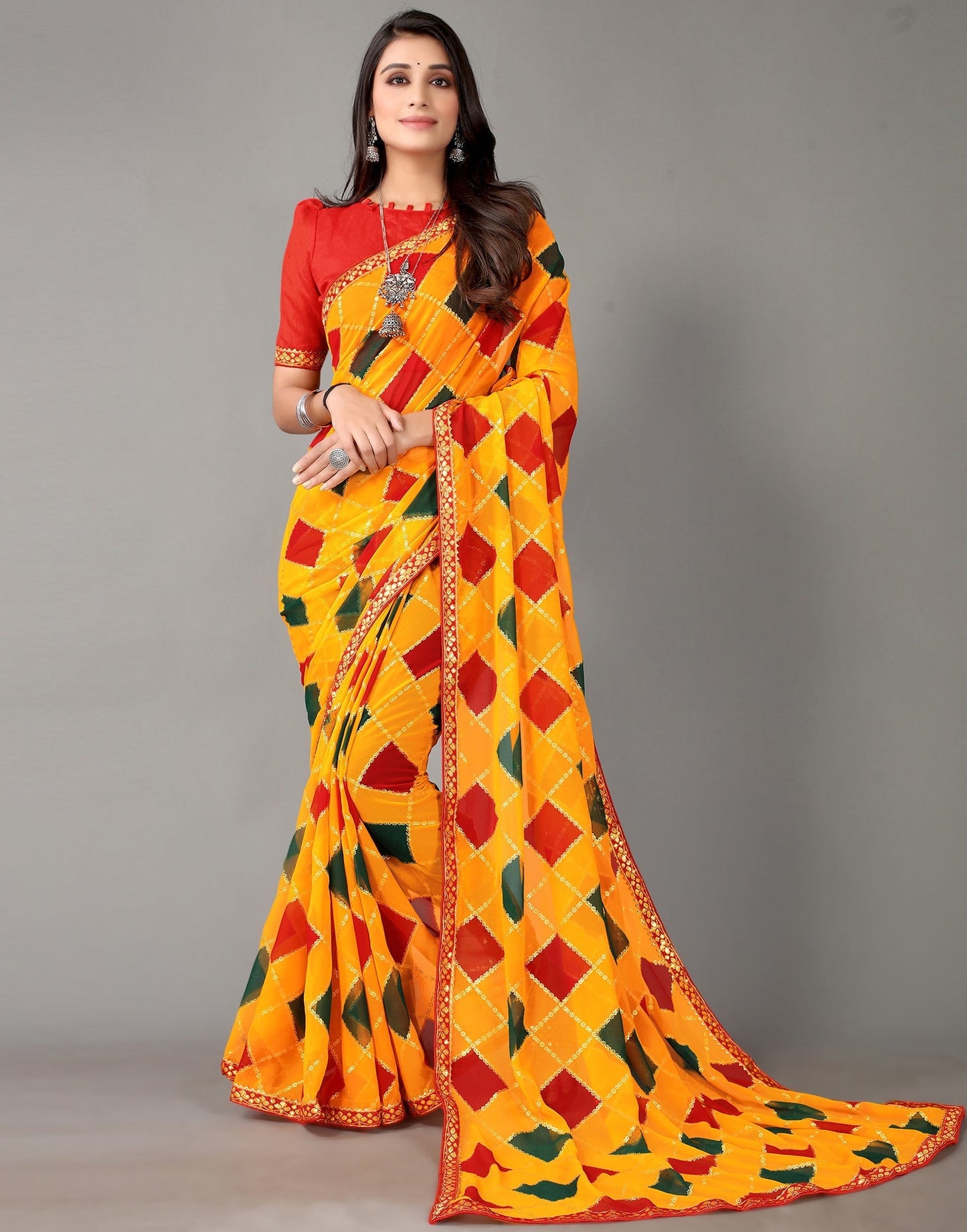 Turmeric Yellow And Multicolored Georgette Saree | Sudathi