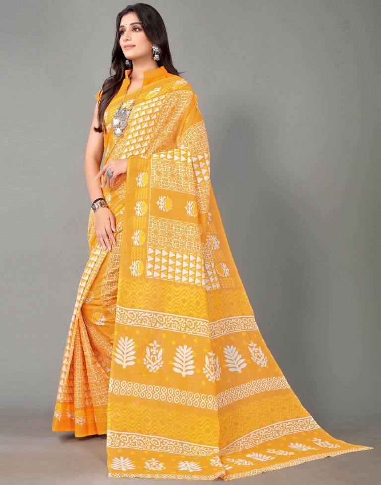 Turmeric Yellow And White Cotton Saree | Sudathi