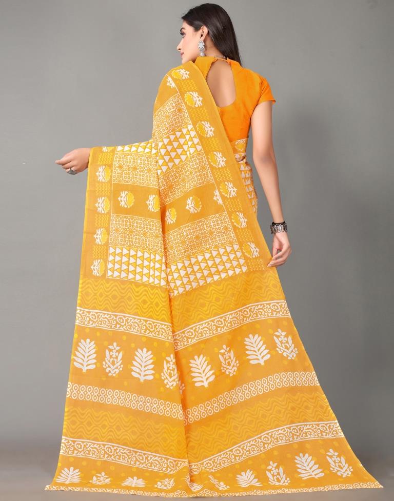 Turmeric Yellow And White Cotton Saree | Sudathi