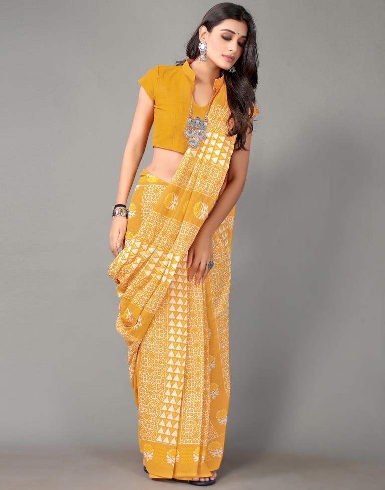 Turmeric Yellow And White Cotton Saree | Sudathi