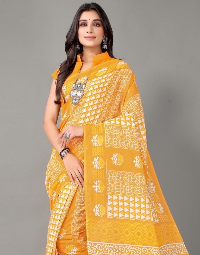 Turmeric Yellow And White Cotton Saree | Sudathi