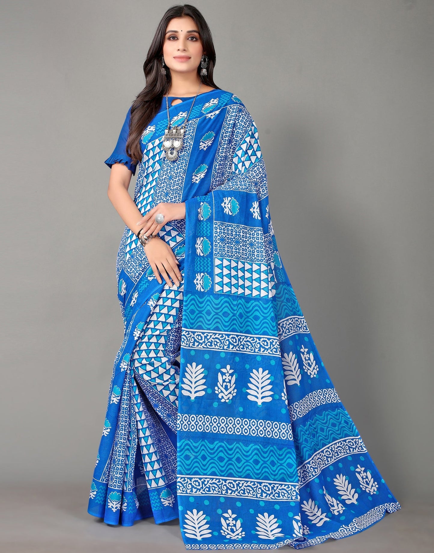 Blue And White Cotton Saree | Sudathi