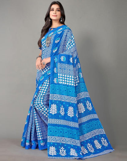 Blue And White Cotton Saree | Sudathi