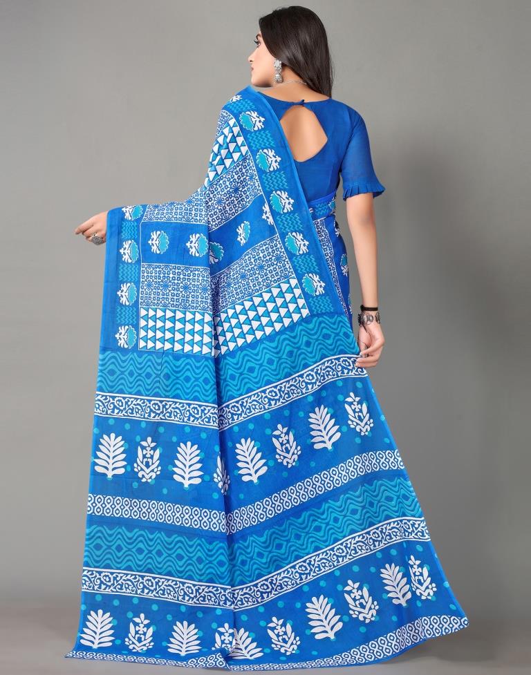 Blue And White Cotton Saree | Sudathi