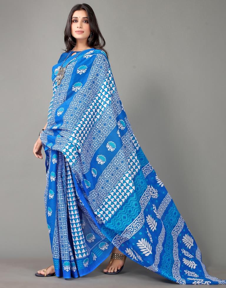 Blue And White Cotton Saree | Sudathi