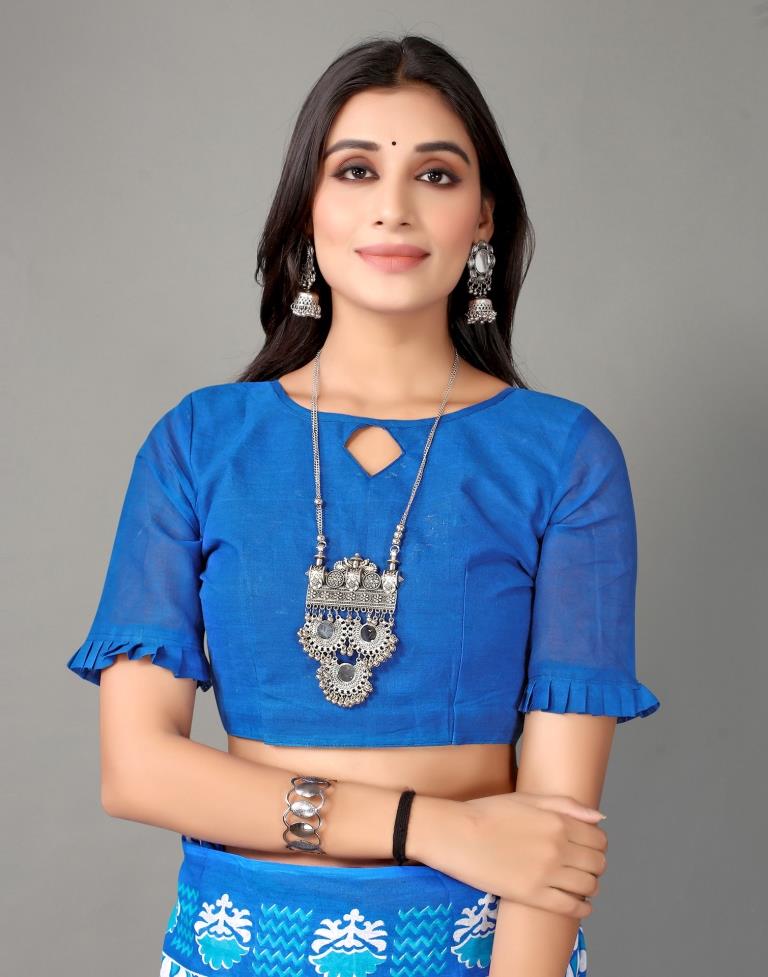 Blue And White Cotton Saree | Sudathi