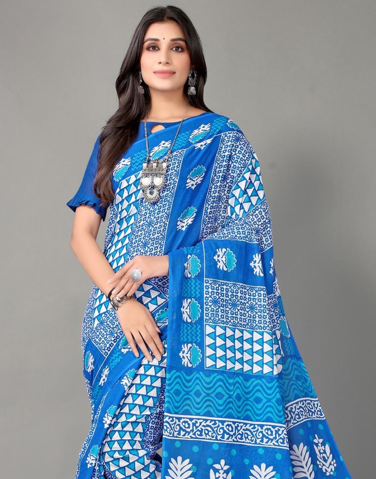 Blue And White Cotton Saree | Sudathi