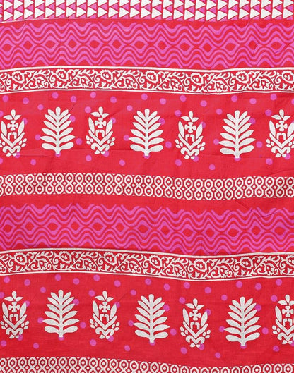 Cherry Red And Pink And White Cotton Saree | Sudathi