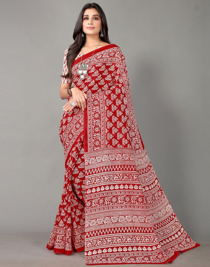 Maroon And White Cotton Saree | Sudathi