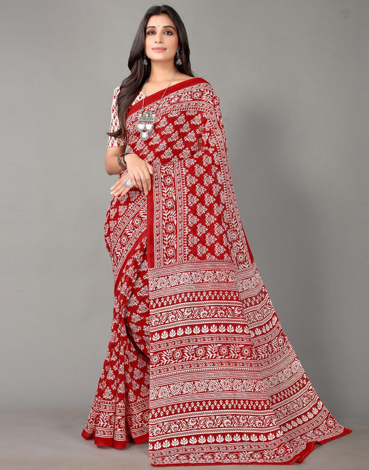 Maroon And White Cotton Saree | Sudathi