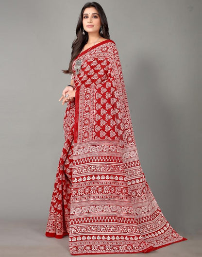 Maroon And White Cotton Saree | Sudathi