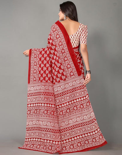 Maroon And White Cotton Saree | Sudathi