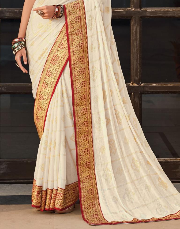 Off White Chiffon Saree | Sudathi