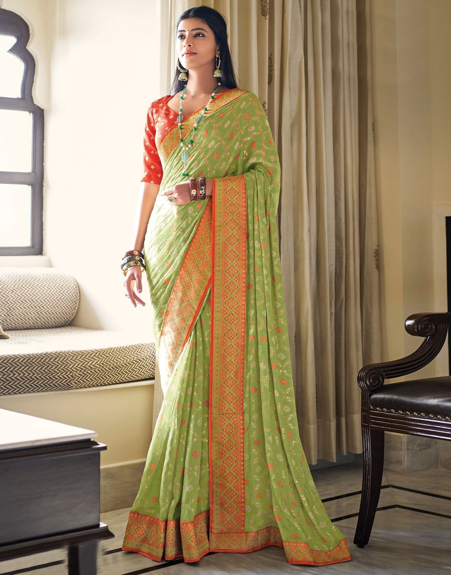 Pista Green Chiffon Saree | Sudathi