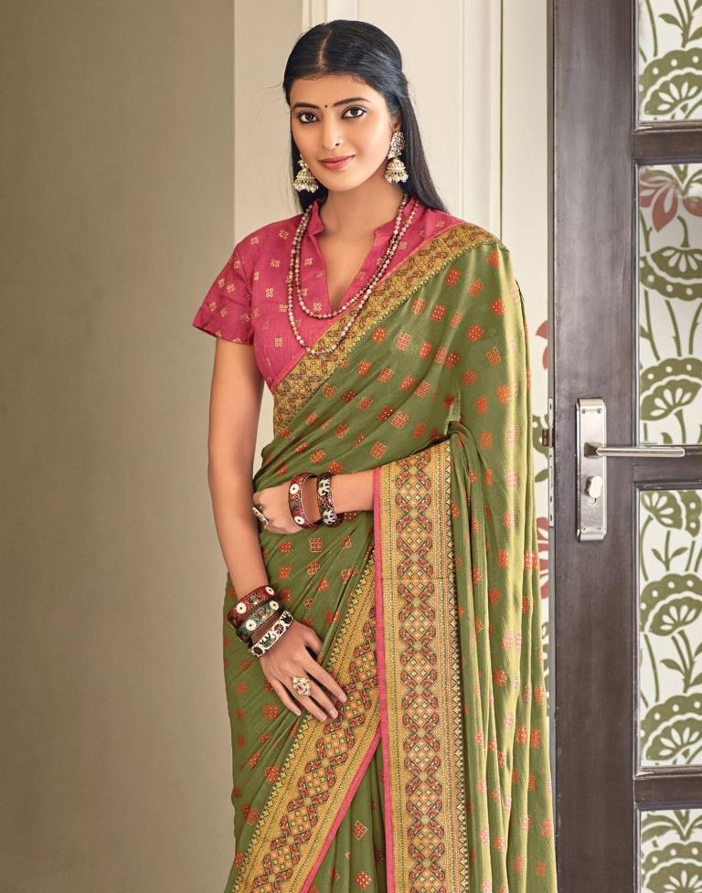 Olive Green Chiffon Saree | Sudathi