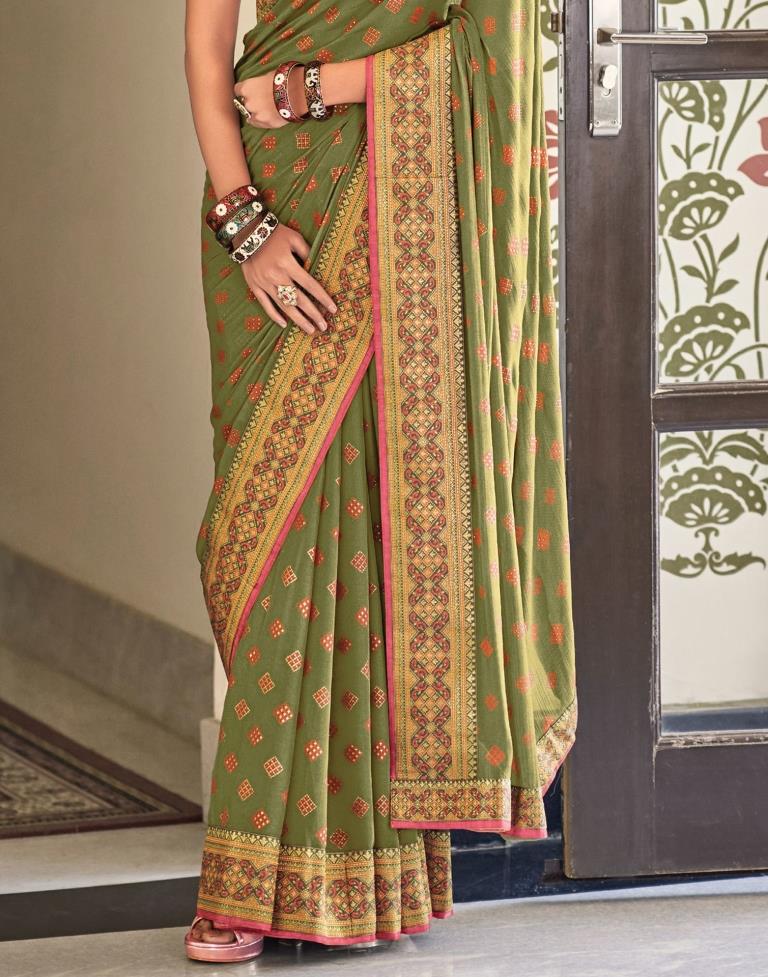 Olive Green Chiffon Saree | Sudathi