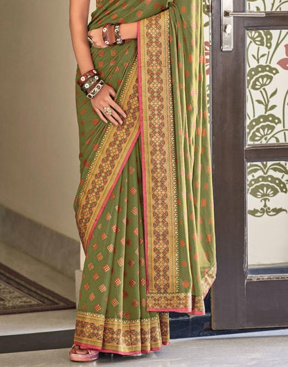 Olive Green Chiffon Saree | Sudathi