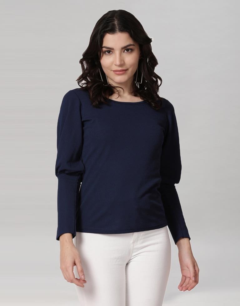 Blue Coloured Lycra Knitted Top | Sudathi