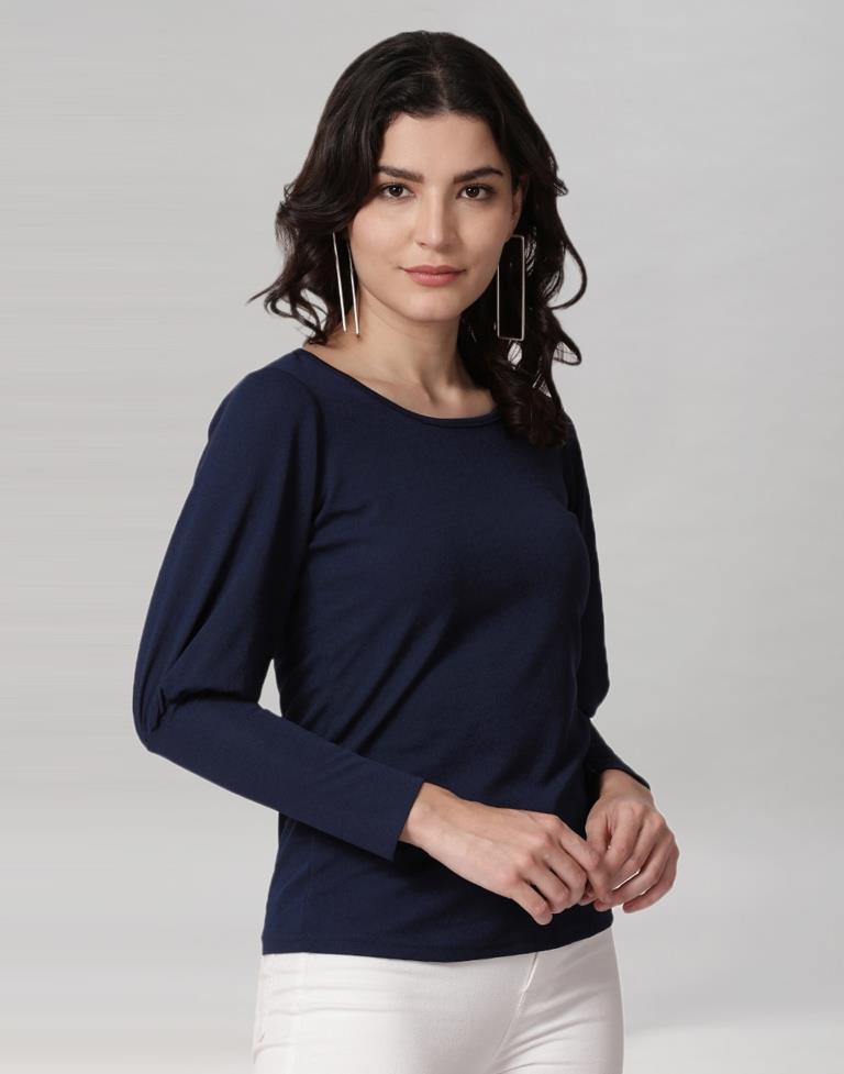 Blue Coloured Lycra Knitted Top | Sudathi