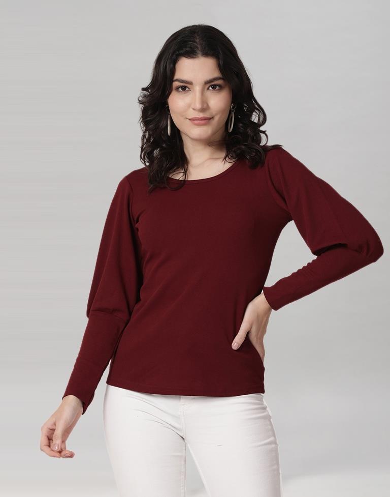 Maroon Coloured Lycra Knitted Top | Sudathi