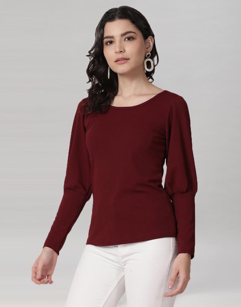 Maroon Coloured Lycra Knitted Top | Sudathi