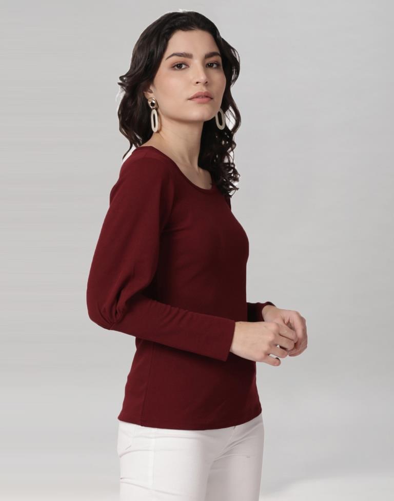 Maroon Coloured Lycra Knitted Top | Sudathi