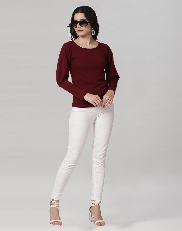 Maroon Coloured Lycra Knitted Top | Sudathi